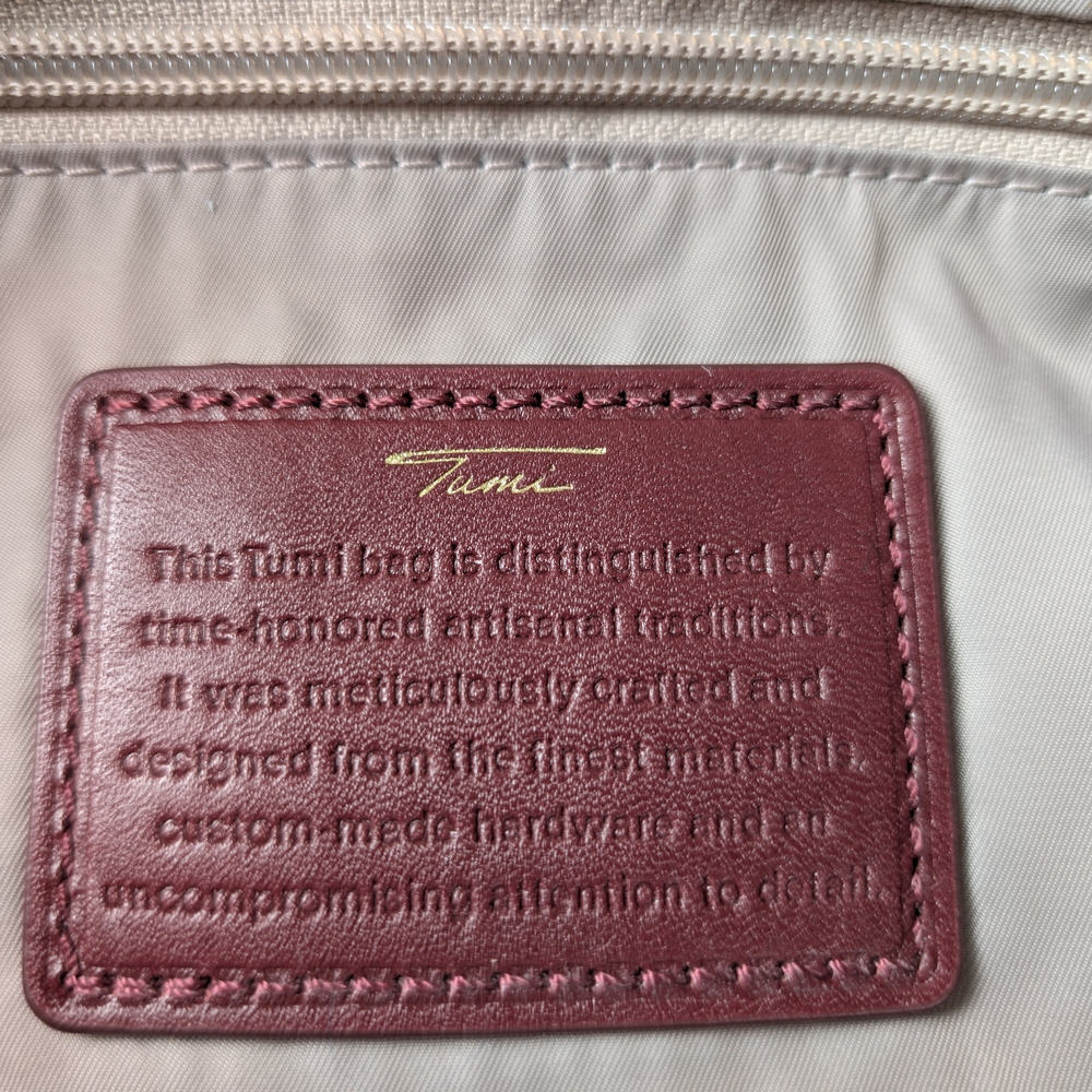 Tumi Velvet Tote Bag in Deep Burgundy with Brown Leather and Gold Hardware - Picture 7 of 13